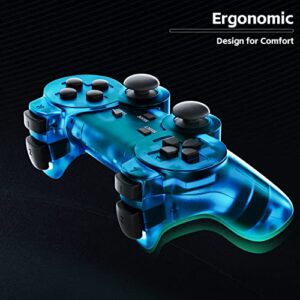 Burcica Wireless Controller for PS2 Play 2 Dual Vibration - ClearBlue and ClearRed
