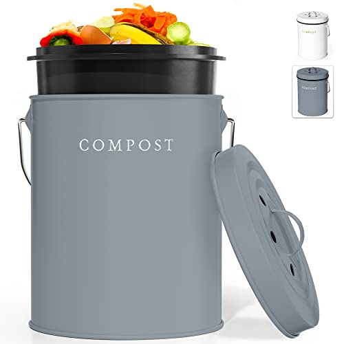 FINESSY Compost Bin Kitchen Compost Bin Countertop Compost Bin for Kitchen, 1 Gallon Compost Bucket for Kitchen Indoor Compost Bin Counter Compost Bin with Lid Food Composter Kitchen Counter Table Top