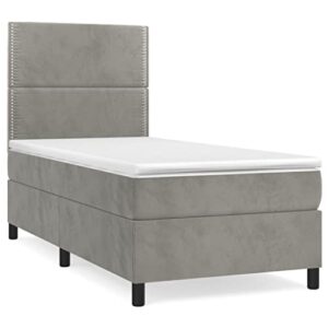 vidaxl light gray velvet twin xl box spring bed with mattress - adjustable, solid larch wood, plywood, and engineered wood - modern style single bed