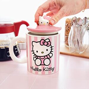 Toynk Hello Kitty Pink Stripes Ceramic Mug With Lid | Holds 18 Ounces