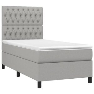 vidaxl box spring bed with mattress and led bedroom upholstered single bed frame base mattress protector foam topper light gray twin xl fabric