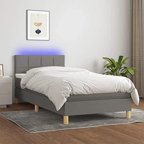 vidaXL Bed Frame, Box Spring Bed Single Platform Bed with Mattress, Bed Frame Mattress Foundation with Headboard for Bedroom, Dark Gray Twin Fabric