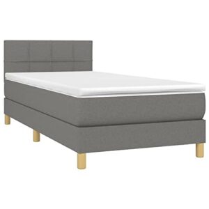 vidaXL Bed Frame, Box Spring Bed Single Platform Bed with Mattress, Bed Frame Mattress Foundation with Headboard for Bedroom, Dark Gray Twin Fabric