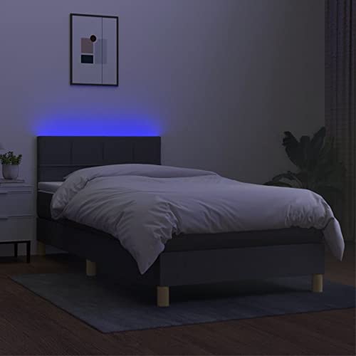 vidaXL Bed Frame, Box Spring Bed Single Platform Bed with Mattress, Bed Frame Mattress Foundation with Headboard for Bedroom, Dark Gray Twin Fabric