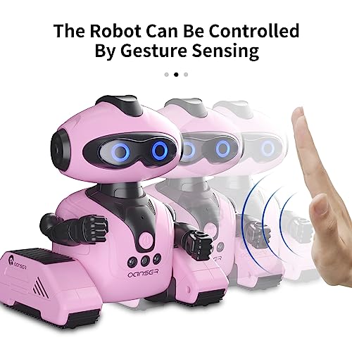 ACECHUM Emo Robot Toys for Kids, Rechargeable Remote Control Smart Robots with Gesture Sensing, Fun Recording and Shining LED Eyes, Toys for 3 4 5 6 7 8-12 Year Old Boys Girls Gifts (Pink)