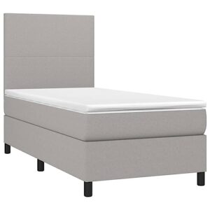 vidaxl bed frame, box spring bed single platform bed with mattress, bed frame mattress foundation with headboard for bedroom, light gray twin fabric