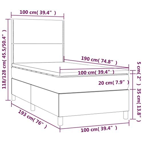 vidaXL Bed Frame, Box Spring Bed Single Platform Bed with Mattress, Bed Frame Mattress Foundation with Headboard for Bedroom, Dark Gray Twin Velvet