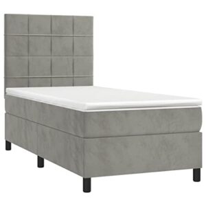 vidaxl bed frame, box spring bed single platform bed with mattress, bed frame mattress foundation with headboard for bedroom, light gray twin velvet