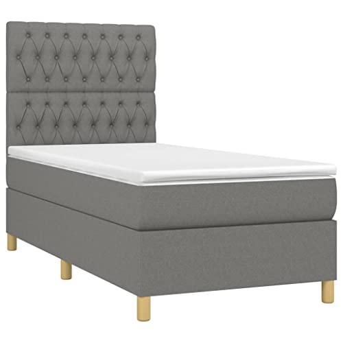 vidaXL Bed Frame, Box Spring Bed Single Platform Bed with Mattress, Bed Frame Mattress Foundation with Headboard for Bedroom, Dark Gray Twin XL Fabric