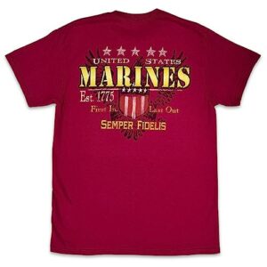 armed forces gear men's marine corps shield grunge t-shirt - official licensed united states marine corps shirts for men (red, large)