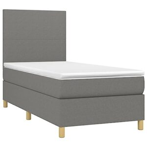 vidaxl bed frame, box spring bed single platform bed with mattress, bed frame mattress foundation with headboard for bedroom, dark gray twin fabric