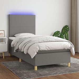 vidaXL Box Spring Bed with Mattress and LED Bedroom Upholstered Single Bed Frame Base Mattress Protector Foam Topper Dark Gray Twin XL Fabric