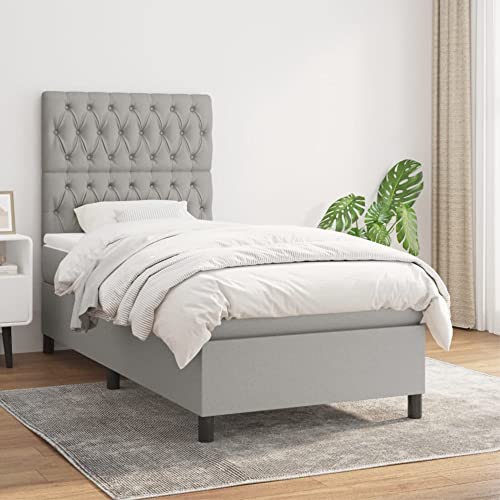 vidaXL Bed Frame, Box Spring Bed Single Platform Bed, Bed Frame Mattress Foundation with Headboard for Bedroom, Light Gray Twin XL Fabric