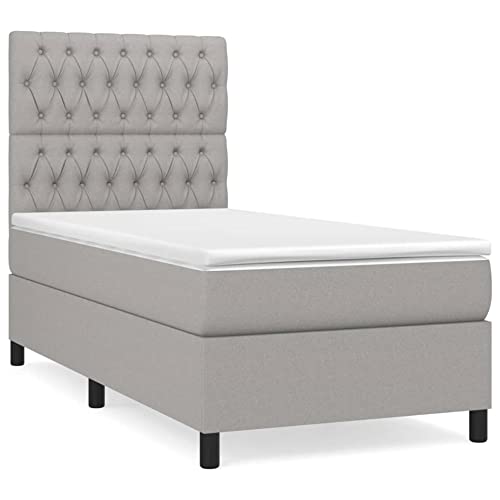 vidaXL Bed Frame, Box Spring Bed Single Platform Bed, Bed Frame Mattress Foundation with Headboard for Bedroom, Light Gray Twin XL Fabric