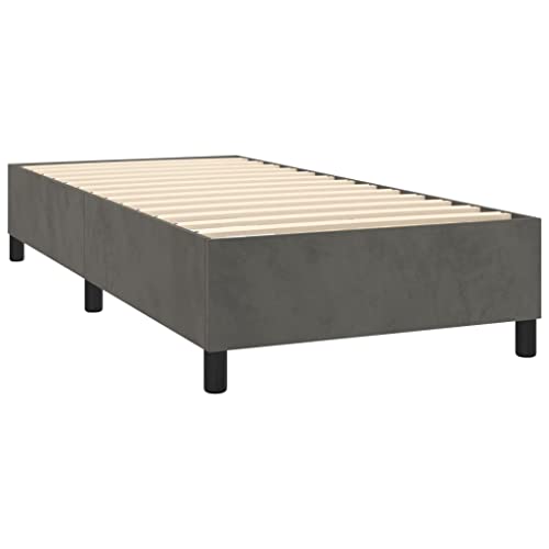 vidaXL Bed Frame, Box Spring Bed Single Platform Bed with Mattress, Bed Frame Mattress Foundation with Headboard for Bedroom, Dark Gray Twin Velvet