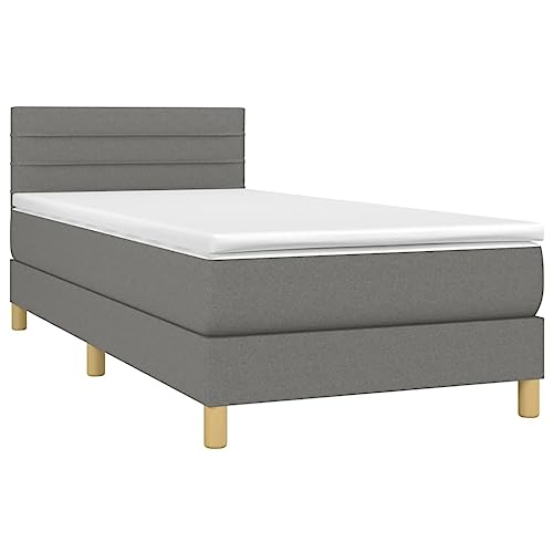 vidaXL Bed Frame, Box Spring Bed Single Platform Bed with Mattress, Bed Frame Mattress Foundation with Headboard for Bedroom, Dark Gray Twin Fabric