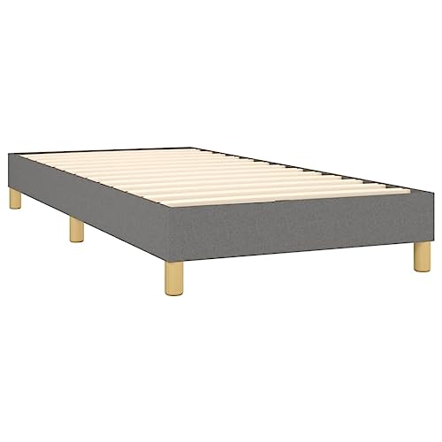 vidaXL Bed Frame, Box Spring Bed Single Platform Bed with Mattress, Bed Frame Mattress Foundation with Headboard for Bedroom, Dark Gray Twin Fabric