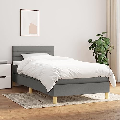 vidaXL Bed Frame, Box Spring Bed Single Platform Bed with Mattress, Bed Frame Mattress Foundation with Headboard for Bedroom, Dark Gray Twin Fabric