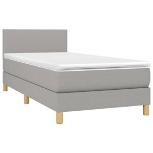vidaxl bed frame, box spring bed single platform bed with mattress, bed frame mattress foundation with headboard for bedroom, light gray twin fabric