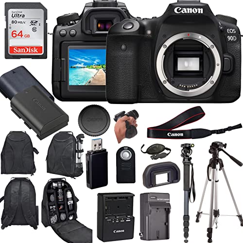 Canon EOS 90D Digital SLR Camera (Body Only) Enhanced with Professional Accessory Bundle - Includes 14 Items