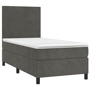 vidaxl bed frame, box spring bed single platform bed with mattress, bed frame mattress foundation with headboard for bedroom, dark gray twin velvet