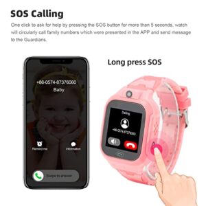 Smart Watch Phone, Waterproof HD Touchscreen Camera Flashlight Music Player with SOS Alarm, Digital Watches for Teens Students Ages 5 to 12, Support Turn Off The Watch Remotely (Pink)