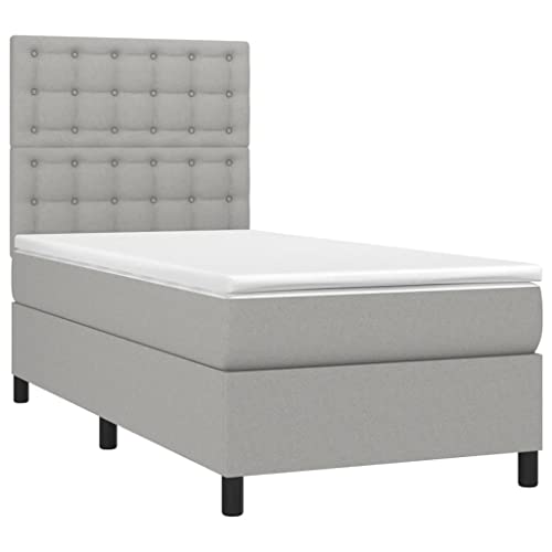 vidaXL Bed Frame, Box Spring Bed Single Platform Bed, Bed Frame Mattress Foundation with Headboard for Bedroom, Light Gray Twin XL Fabric