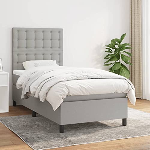 vidaXL Bed Frame, Box Spring Bed Single Platform Bed, Bed Frame Mattress Foundation with Headboard for Bedroom, Light Gray Twin XL Fabric