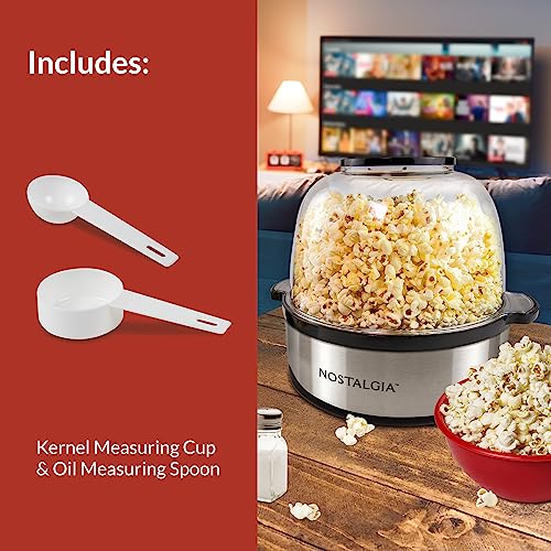 Nostalgia 6-Quart Stirring Popcorn Popper With Quick-Heat Technology, Makes 24 Cups of Popcorn, Kernel Measuring Cup, Oil Free, Makes Roasted Nuts, Perfect for Birthday Parties, Stainless