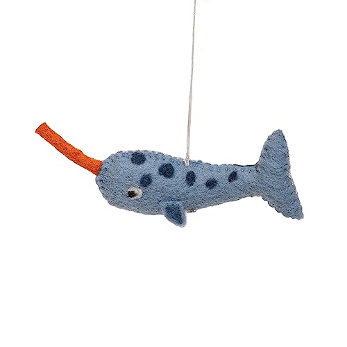 Solas Fifty Two Wool Felt Ocean Animals Hanging Decorations Nursery Decor Felt Animal Figures for Play Set of 5 Handmade Narwhal, Shark, Turtle, Octopus, Whale Christmas Tree Ornaments