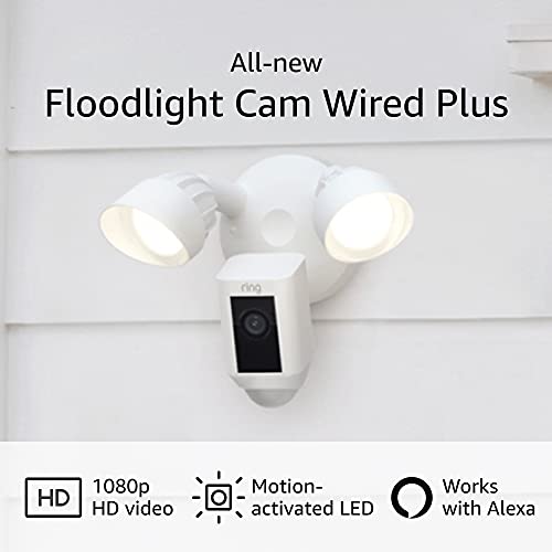 Ring Floodlight Cam Wired Plus with motion-activated 1080p HD video, White (2021 release) (Pack of 2)