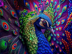 apcufir peacock diamond painting kits for adults,colorful 5d diamond art kits for adults beginner,paint with diamonds pictures diy full drill gem art for home wall decor 12x16inch