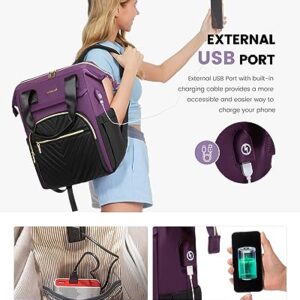 LOVEVOOK Laptop Backpack for Women, 17.3 Inch Work Laptop Bag，Waterproof Teacher Nurse Bag with USB Port,Fashion Travel Bag Business Computer Backpack Purse