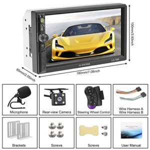 Double Din Radio,Double Din Car Stereo with Backup Camera, 7 Inch Touch Screen Car Stereo Multimedia Car Radio Support Mirror Link/Bluetooth Caller/FM/Fast Charging/TF/USB/EQ/Aux/Remote Control/Type C