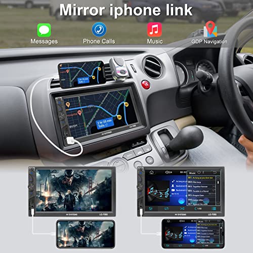 Double Din Radio,Double Din Car Stereo with Backup Camera, 7 Inch Touch Screen Car Stereo Multimedia Car Radio Support Mirror Link/Bluetooth Caller/FM/Fast Charging/TF/USB/EQ/Aux/Remote Control/Type C