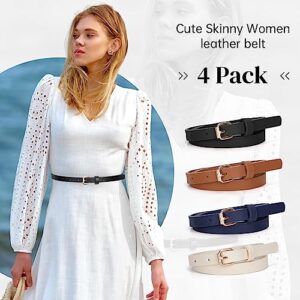 JASGOOD 4 Pack Skinny Women Leather Belt for Dresses Thin Waist Belt for Jeans Pants with Gold Buckle