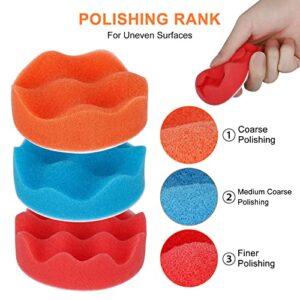 8 Pcs Drill Polishing Pad Kit, 4 Pcs 3 Inch Wool Buffing Polishing Pads & 3 Pcs Buffing Sponge, Hook & Loop Backing Pad with M10 Drill Adapter for Car Buffer Polisher Compounding, Polishing and Waxing