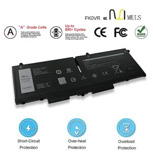 MULS FK0VR 58Wh Laptop Battery Replacement for Dell Latitude 5330 7330 7430 7530 5330 2-in-1 7330 2-in-1 7430 2-in-1 FK0VR FKOVR 8H6WD 293F1 01VX5 404T8 51R71 8P81K 3625mAh 4-Cells