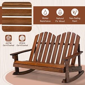 Giantex 2-Person Adirondack Rocking Chair - Kids Outdoor Rocking Bench with Slatted Seat, High Backrest, 220LBS Weight Capacity, Kids Patio Rocker for Balcony, Yard, Poolside (1, Coffee)