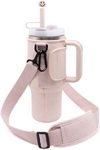 biltrte water bottle carrier bag compatible with stanley 40oz tumbler with handle, water bottle holder with adjustable shoulder strap for hiking travelling camping (rose quartz, 40oz)