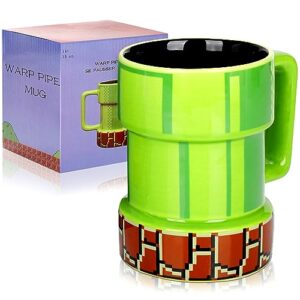 kriymd gamer pipe ceramic tea coffee cup mug collectible 15 oz ounces (warp pipe mug) kid birthday party gift