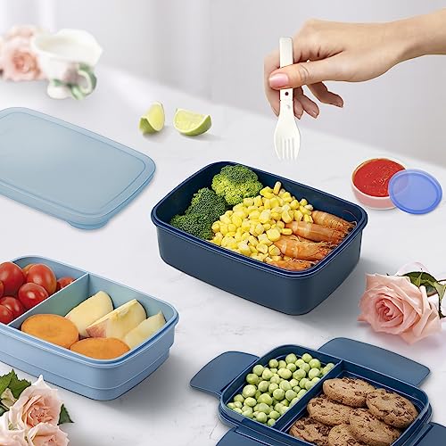 Freshmage Stackable Bento Box Adult Lunch Box with 5 Compartments, Premium All-in-One Leak-Proof Bento Lunch Box With Spoon, 1 oz Dressing Container for Work, Camping, Picnic (Blue)