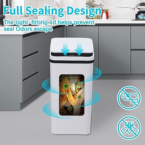SDARIS Trash Can, White 2Pcs Set,2 Rolls of Trash Bags, Waterproof Motion Sensor Trash Can with Lid, Ultra-Thin Plastic Narrow, Suitable for Bedroom,Bathroom, Office