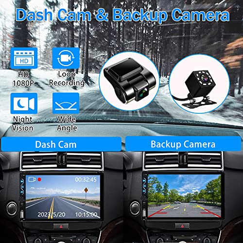 Double Din Car Stereo with Dash Cam,7 Inch Full HD Touchscreen Car Stereo Receiver Support with Apple Carplay and Android Auto,Car Stereo with Bluetooth,Mirror Link,Backup Camera,FM/USB/AUX/Subwoofer