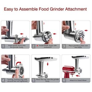 GVODE Meat Grinder & Slicer Shredder Attachments for KitchenAid Stand Mixer, Metal Meat Grinder with Sausage Stuffer Tubesand and Slicer Shredder Set, For Kitchenaid Mixer Attachments