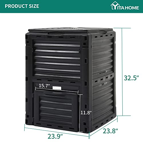 YITAHOME Large Outdoor Compost Bin, 80 Gallon (300L) Composter Box with Snap-on Top Lid and Aeration System, Lightweight Garden Compost Barrel Tumbler, Easy Assembly, BPA Free