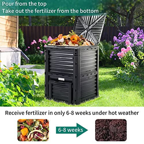 YITAHOME Large Outdoor Compost Bin, 80 Gallon (300L) Composter Box with Snap-on Top Lid and Aeration System, Lightweight Garden Compost Barrel Tumbler, Easy Assembly, BPA Free