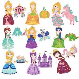 nsuebck diamond painting kits for kids - 18 pcs princesses gem art stickers for girls - paint by number crafts birthday gifts for kids ages 4 6 7 8-12