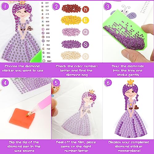 Nsuebck Diamond Painting Kits for Kids - 18 Pcs Princesses Gem Art Stickers for Girls - Paint by Number Crafts Birthday Gifts for Kids Ages 4 6 7 8-12