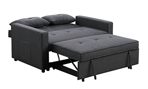 BIADNBZ 3 in 1 Convertible Sleeper Sofa Bed with 2 Pillows,66" 2-Seater Loveseat Couch with Side Pocket for Living Room Home Office,Pull-Out Design, Dark Gray